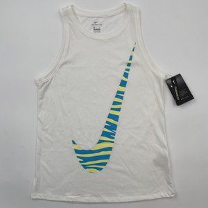 Nike Women's Dri-FIT Icon Clash Training Tank Top White Swoosh Logo DB9799-100 S